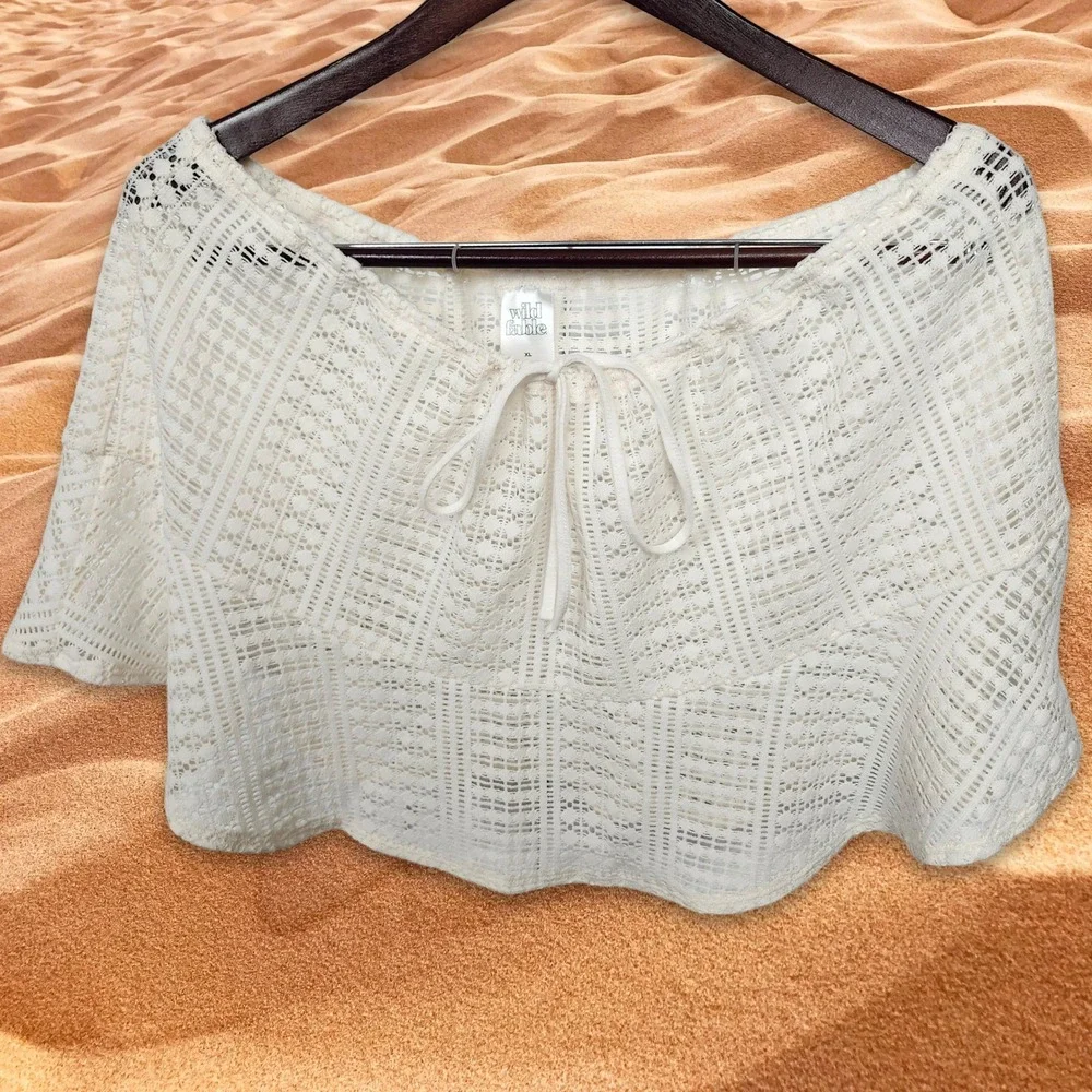 Crochet Lace Beach Cover Up White Mini Skirt Summer Boho Coquette Festival XL